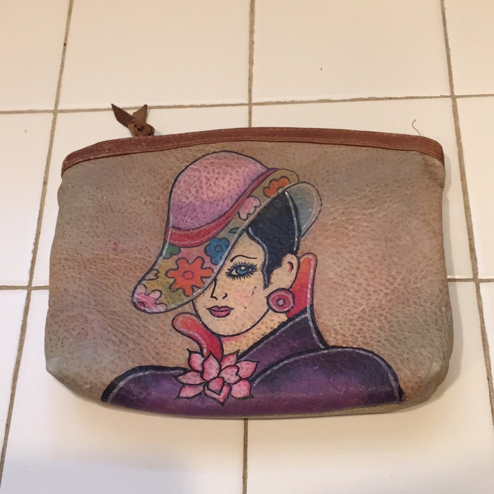 Emily Ann Handpainted Leather Cosmetic Zip Bag